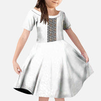 Light Gray Tongan Polynesian Tribal Family Matching Off The Shoulder Long Sleeve Dress and Hawaiian Shirt - Polynesian Pride
