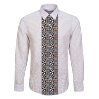 Light Gray Tongan Polynesian Tribal Family Matching Off The Shoulder Long Sleeve Dress and Hawaiian Shirt - Polynesian Pride