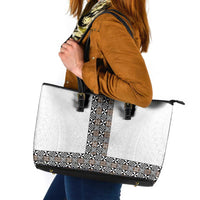 Light Gray Tongan Polynesian Tribal Leather Tote Bag LT9 White - Polynesian Pride