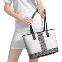 Light Gray Tongan Polynesian Tribal Leather Tote Bag LT9 - Polynesian Pride