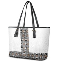 Light Gray Tongan Polynesian Tribal Leather Tote Bag LT9 - Polynesian Pride