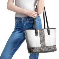 Light Gray Tongan Polynesian Tribal Leather Tote Bag LT9 - Polynesian Pride