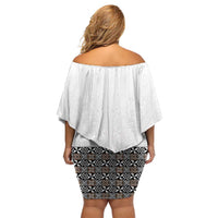 Light Gray Tongan Polynesian Tribal Off Shoulder Short Dress - Polynesian Pride