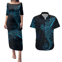 Black Blue Polynesian Tribal Couples Matching Puletasi and Hawaiian Shirt LT9 Blue - Polynesian Pride