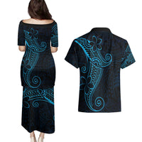 Black Blue Polynesian Tribal Couples Matching Puletasi and Hawaiian Shirt LT9 - Polynesian Pride