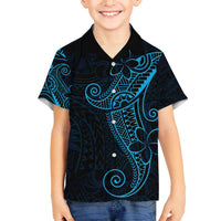 Black Blue Polynesian Tribal Family Matching Off The Shoulder Long Sleeve Dress and Hawaiian Shirt - Polynesian Pride