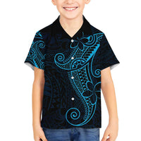 Black Blue Polynesian Tribal Family Matching Off Shoulder Maxi Dress and Hawaiian Shirt - Polynesian Pride