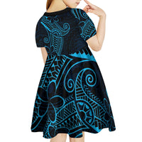 Black Blue Polynesian Tribal Kid Short Sleeve Dress - Polynesian Pride