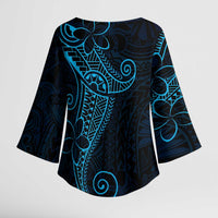 Black Blue Polynesian Tribal Kimono Sleeve Blouse - LT9 - Polynesian Pride