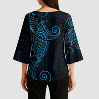 Black Blue Polynesian Tribal Kimono Sleeve Blouse - LT9 - Polynesian Pride