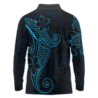 Black Blue Polynesian Tribal Long Sleeve Polo Shirt LT9 - Polynesian Pride