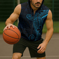 Black Blue Polynesian Tribal Sleeveless Zip Hoodie LT9 - Polynesian Pride