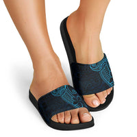 Black Blue Polynesian Tribal Slide Sandals - Polynesian Pride