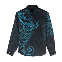 Black Blue Polynesian Tribal Women Casual Shirt - Polynesian Pride