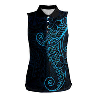 Black Blue Polynesian Tribal Women Sleeveless Polo Shirt LT9 Female Blue - Polynesian Pride