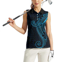 Black Blue Polynesian Tribal Women Sleeveless Polo Shirt LT9 - Polynesian Pride