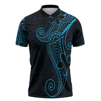 Black Blue Polynesian Tribal Zipper Polo Shirt LT9 Blue - Polynesian Pride