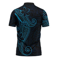Black Blue Polynesian Tribal Zipper Polo Shirt LT9 - Polynesian Pride