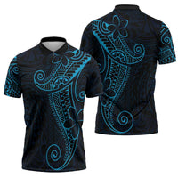 Black Blue Polynesian Tribal Zipper Polo Shirt LT9 - Polynesian Pride