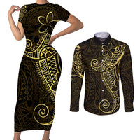 Black Gold Polynesian Tribal Couples Matching Short Sleeve Bodycon Dress and Long Sleeve Button Shirt LT9 Gold - Polynesian Pride