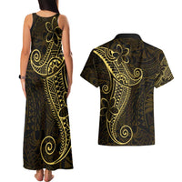 Black Gold Polynesian Tribal Couples Matching Tank Maxi Dress and Hawaiian Shirt LT9 - Polynesian Pride