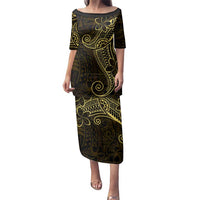 Black Gold Polynesian Tribal Family Matching Puletasi and Hawaiian Shirt LT9 Mom's Dress Gold - Polynesian Pride