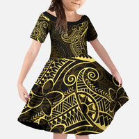 Black Gold Polynesian Tribal Family Matching Tank Maxi Dress and Hawaiian Shirt LT9 Daughter's Dress Gold - Polynesian Pride