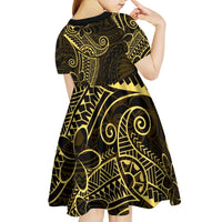 Black Gold Polynesian Tribal Kid Short Sleeve Dress - Polynesian Pride