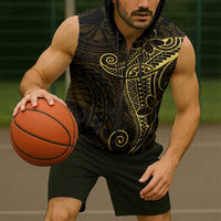 Black Gold Polynesian Tribal Sleeveless Zip Hoodie LT9 - Polynesian Pride