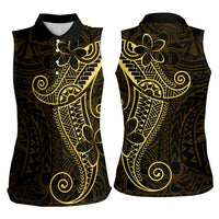 Black Gold Polynesian Tribal Women Sleeveless Polo Shirt LT9 - Polynesian Pride