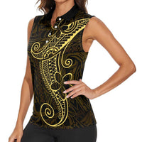 Black Gold Polynesian Tribal Women Sleeveless Polo Shirt LT9 - Polynesian Pride