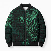 Black Green Polynesian Tribal Bomber Puffer Jacket LT9 Unisex Green - Polynesian Pride