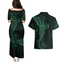 Black Green Polynesian Tribal Couples Matching Puletasi and Hawaiian Shirt LT9 - Polynesian Pride