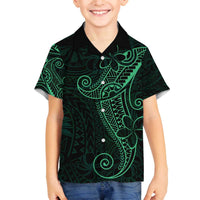 Black Green Polynesian Tribal Family Matching Off The Shoulder Long Sleeve Dress and Hawaiian Shirt - Polynesian Pride