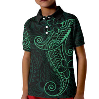 Black Green Polynesian Tribal Kid Polo Shirt - Polynesian Pride
