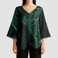 Black Green Polynesian Tribal Kimono Sleeve Blouse LT9 - Polynesian Pride