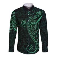 Black Green Polynesian Tribal Long Sleeve Button Shirt LT9 Unisex Green - Polynesian Pride