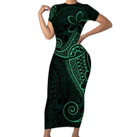 Black Green Polynesian Tribal Short Sleeve Bodycon Dress - Polynesian Pride