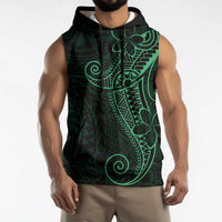 Black Green Polynesian Tribal Sleeveless Hoodie - Polynesian Pride