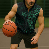 Black Green Polynesian Tribal Sleeveless Zip Hoodie LT9 - Polynesian Pride