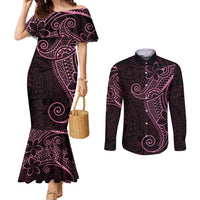 Black Pink Polynesian Tribal Couples Matching Mermaid Dress and Long Sleeve Button Shirt LT9 Pink - Polynesian Pride