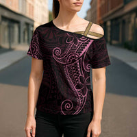Black Pink Polynesian Tribal Cross Shoulder Shirt LT9 - Polynesian Pride