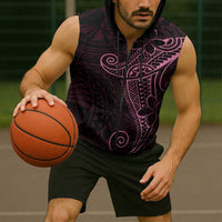 Black Pink Polynesian Tribal Sleeveless Zip Hoodie LT9 - Polynesian Pride