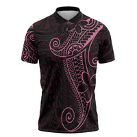 Black Pink Polynesian Tribal Zipper Polo Shirt LT9 Pink - Polynesian Pride