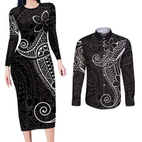Black White Polynesian Tribal Couples Matching Long Sleeve Bodycon Dress and Long Sleeve Button Shirt LT9 White - Polynesian Pride