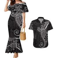 Black White Polynesian Tribal Couples Matching Mermaid Dress and Hawaiian Shirt LT9 White - Polynesian Pride