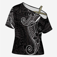 Black White Polynesian Tribal Cross Shoulder Shirt LT9 Female White - Polynesian Pride