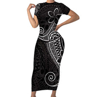 Black White Polynesian Tribal Short Sleeve Bodycon Dress - Polynesian Pride