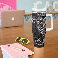 Black White Polynesian Tribal Tumbler With Handle - Polynesian Pride