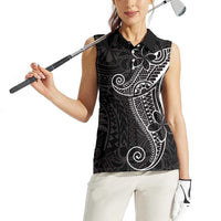 Black White Polynesian Tribal Women Sleeveless Polo Shirt LT9 - Polynesian Pride